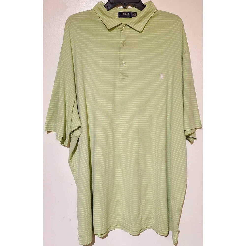 Mens RALPH LAUREN 3XLT Short Sleeve Polo Shirt Lime Green / White Big & Tall